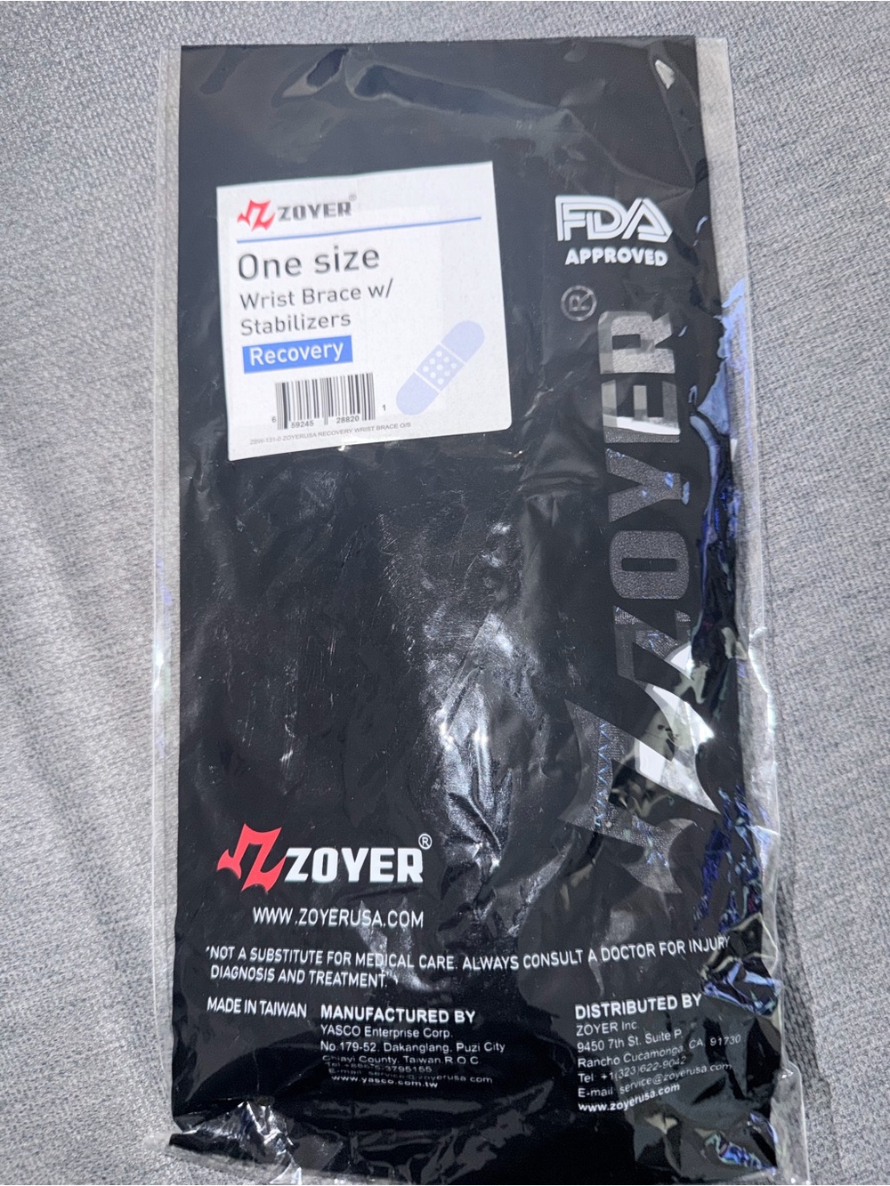 Black Wrist Brace with Stabilizers - One Size